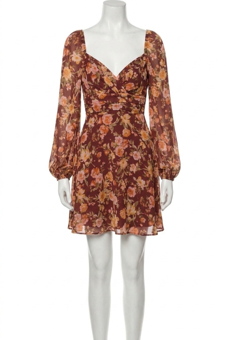 NEW BLU PEPPER floral sweetheart mini dress in brown